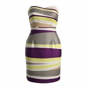 Banana Republic Womens Sz 0 Silk Strapless Stripe Sheath Dress Purple Lime Green